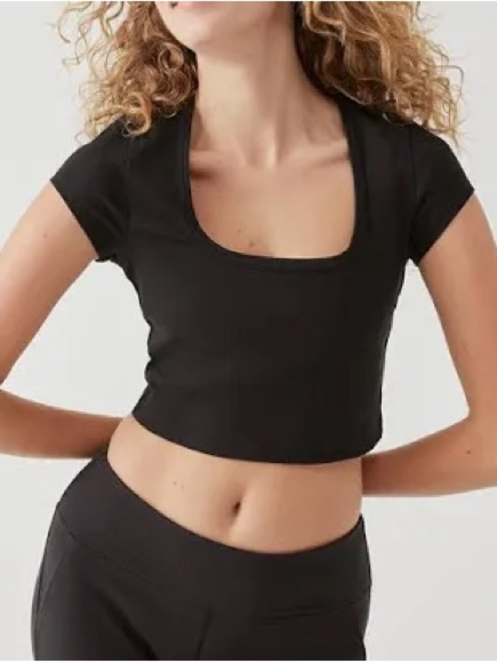 Outdoor Voices Black Scoop-Neck Crop Top